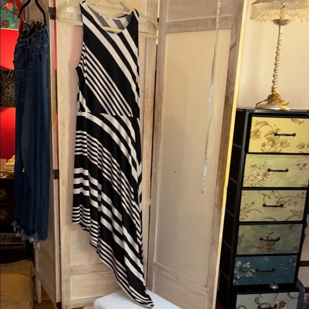 RACHEL Rachel Roy Black and White Asymmetrical Striped Dress